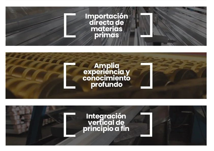 Importación directa de materias primas · Amplia experiencia · Integración vertical